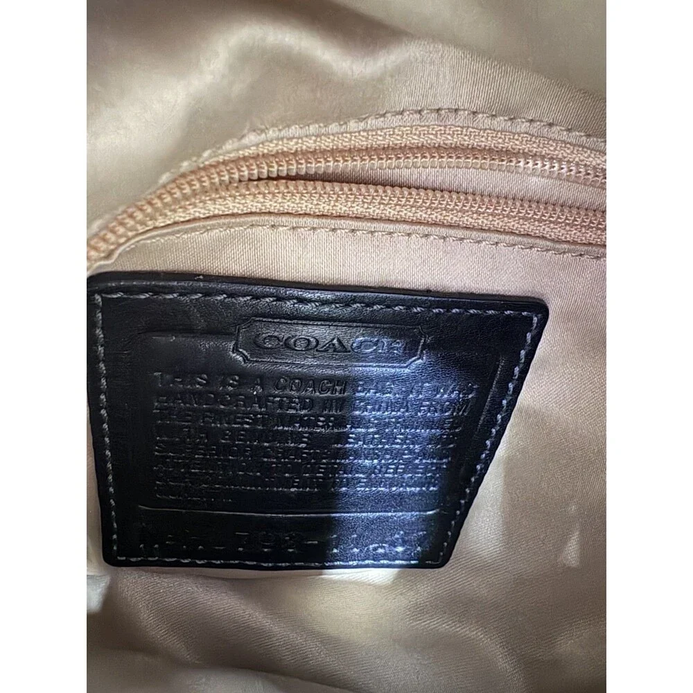 Vintage Coach Black Leather / Khaki Signature Shoulder Bucket Bag Crossbody_4
